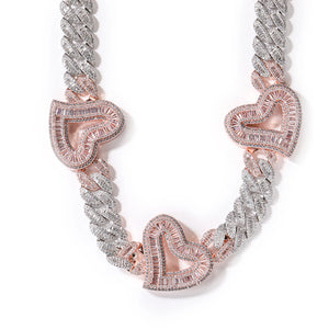 Big Hollow Heart With 16mm Cubic Zirconia Necklace