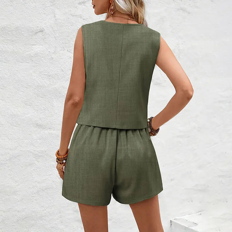 Elegant  Waistcoat Shorts Set