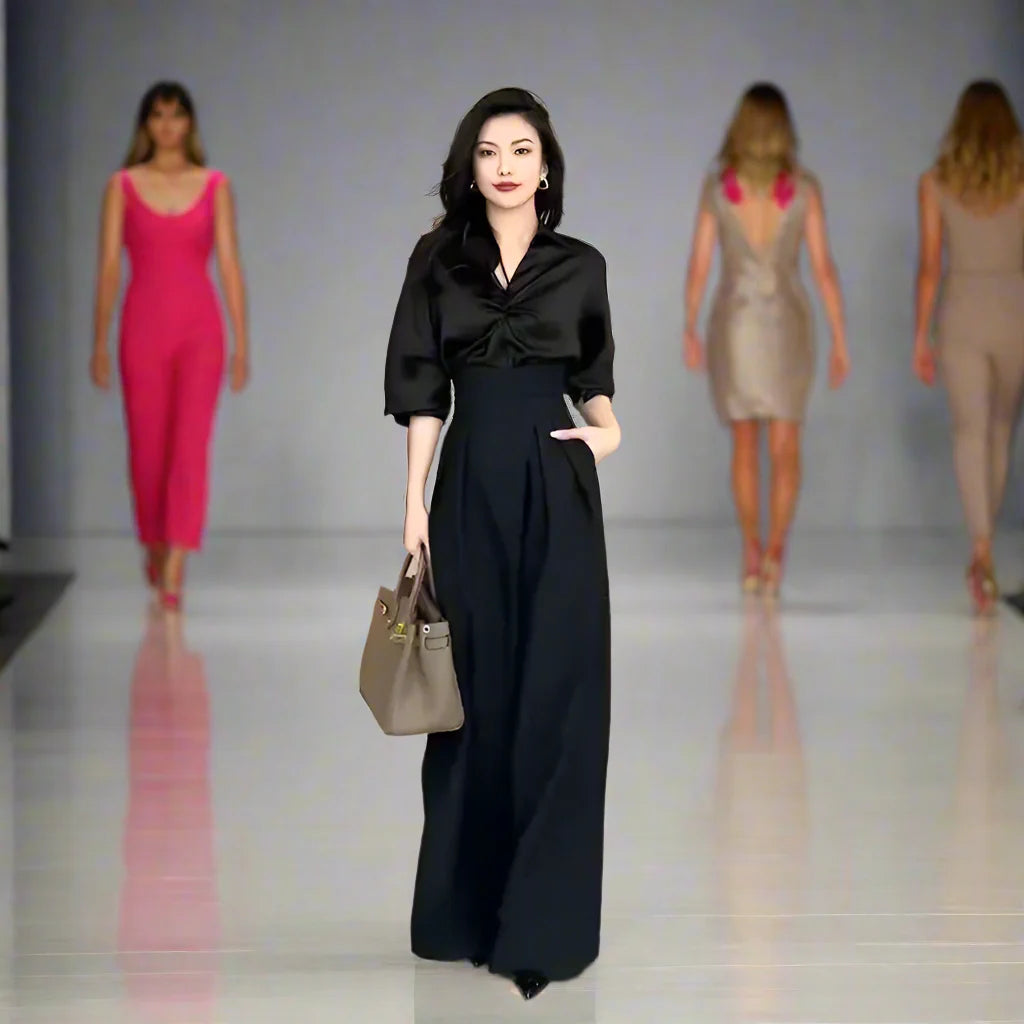 Black Design Wide-Leg Pants