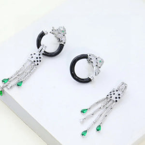 Czech Zircon Green Eyes Leopard Earrings