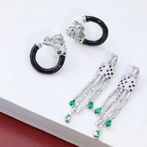 Czech Zircon Green Eyes Leopard Earrings