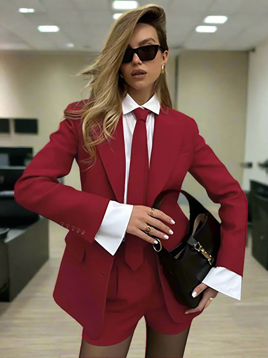 Button Blazer and High Waisted Shorts Set