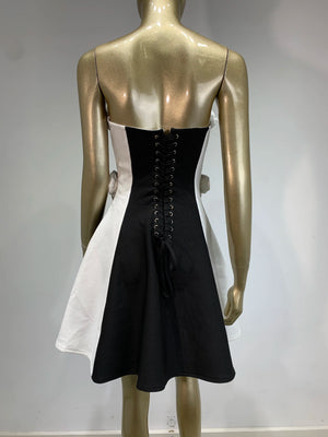 Strapless Black White Flower  Dress