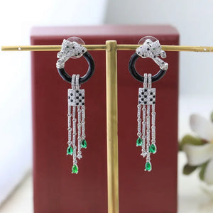 Czech Zircon Green Eyes Leopard Earrings