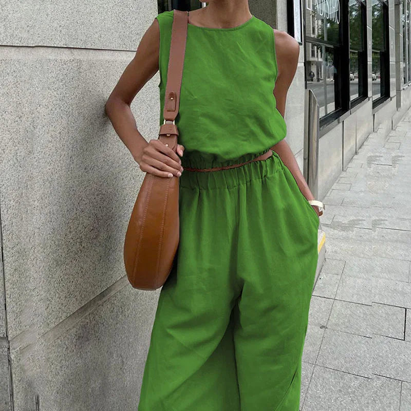 Linen Suit O-neck 2Pc Set