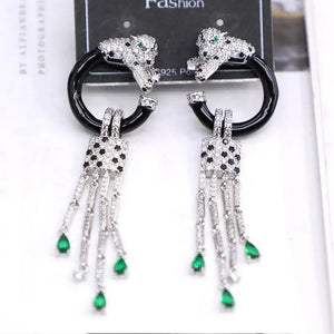 Czech Zircon Green Eyes Leopard Earrings