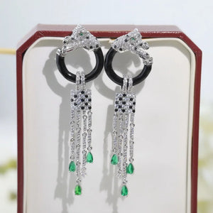 Czech Zircon Green Eyes Leopard Earrings
