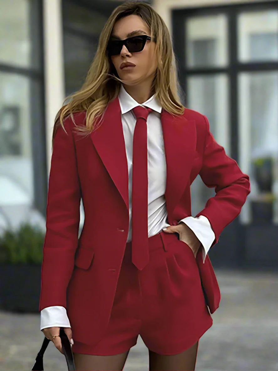 Button Blazer and High Waisted Shorts Set