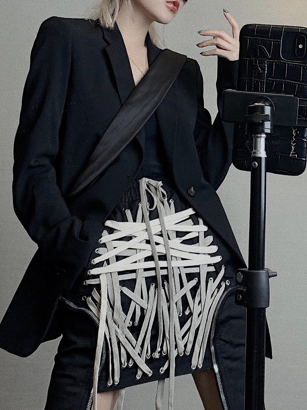 Laced Drawstrings Mini Skirt