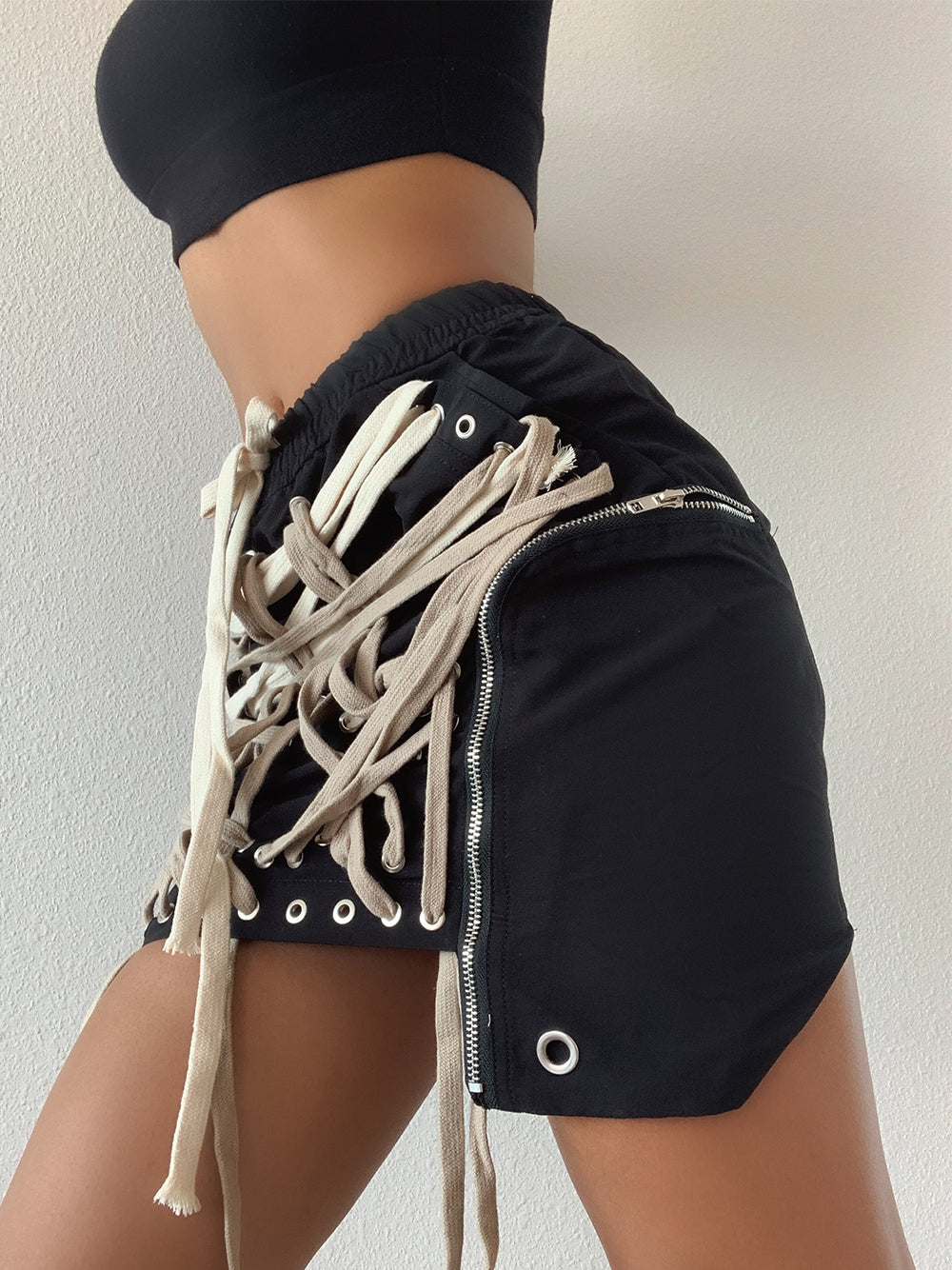 Laced Drawstrings Mini Skirt