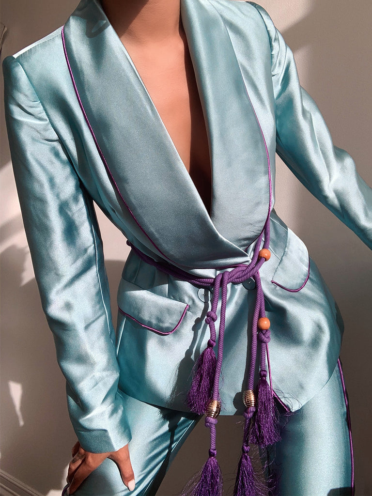 MADAME Satin Blazer + Pants Matching Set