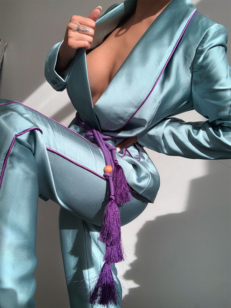 MADAME Satin Blazer + Pants Matching Set