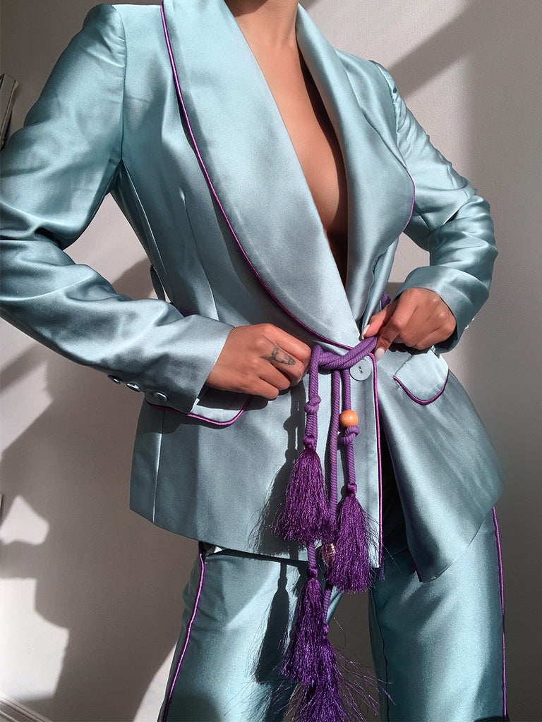 MADAME Satin Blazer + Pants Matching Set