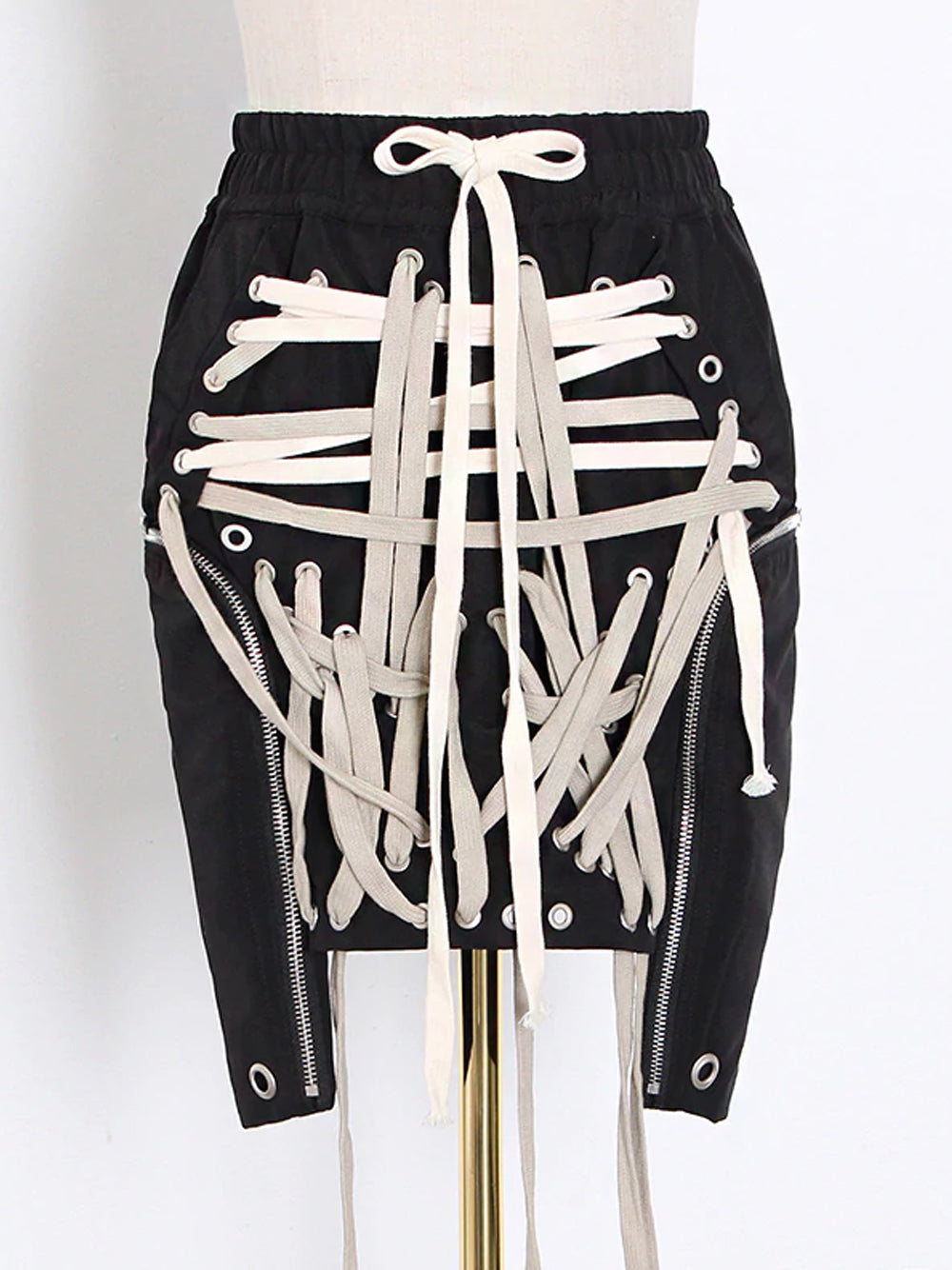 Laced Drawstrings Mini Skirt