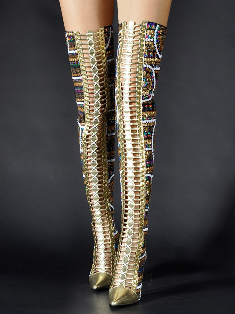 Toe High Knee Heel Boots