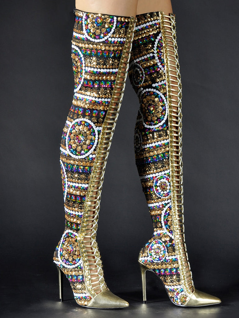 Toe High Knee Heel Boots